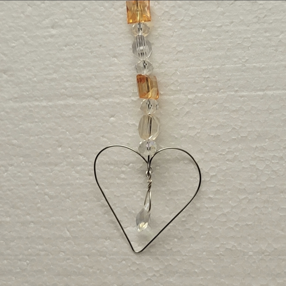 Handcrafted Silver, Orange, and Clear Bead Suncatcher